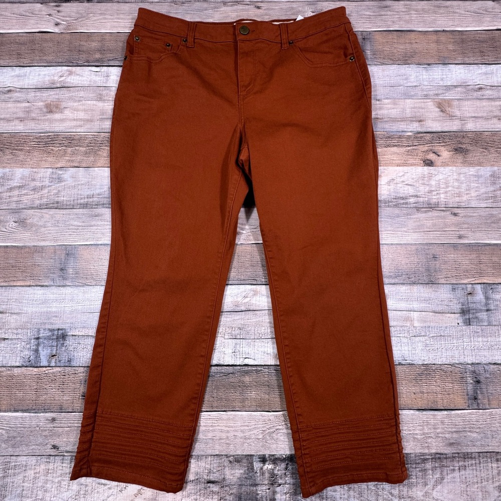 LOGO Lori Goldstein Skinny Pants Orange Petite 14P Pintuck Hem Stretch‎ Twill